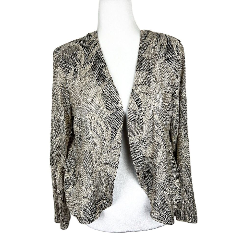 Giorgio Sant'Angelo Sweater Women 13/14 Beige Black Open Front Cardigan Knit VTG